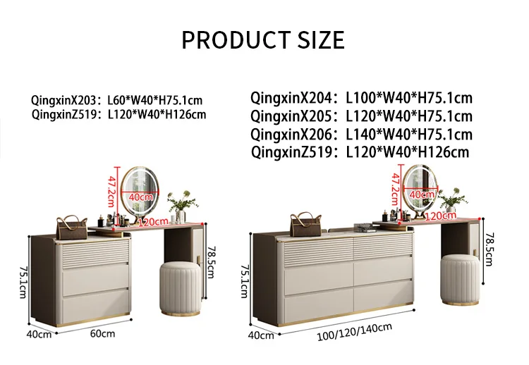 Simple Design Bedroom Furniture Vanity Dressing Table With LED Light Mirror