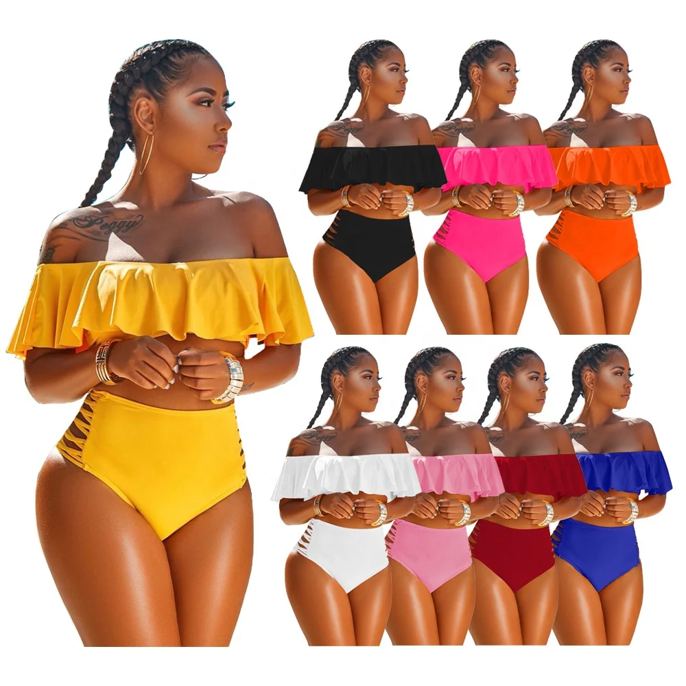 High Waist Luxury Swimwear Women Bathing Suit Plus Size Bandeau Beach Wear Two Piece Ruffle Sexy Swimsuits