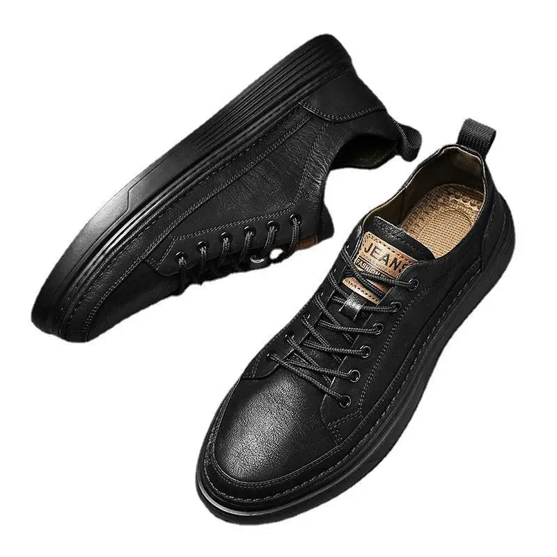 Men's Shoes 2024 New Business Dress Sports Board Shoes Black Leather Shoes British Trend Versatile Casual GENUINE Leather