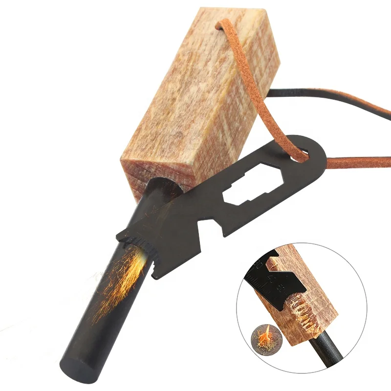 Camping Gear Accessories 12.7mm Feuerstahl Fire Starter Kit with Fatwood Kindling Wood Handle