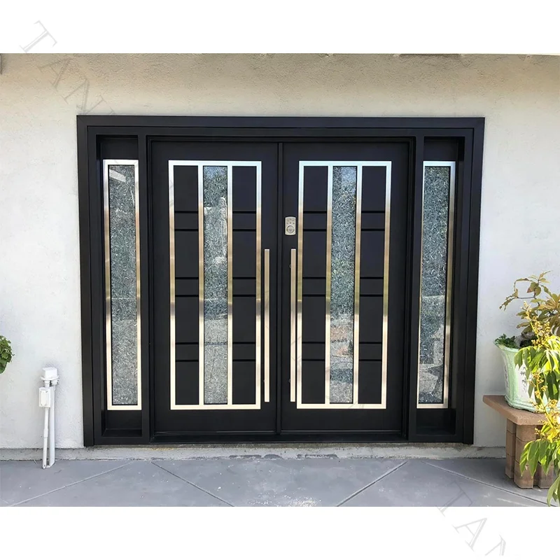 Wrought iron modern panel door front doors modern simple entrance for houses metal doors