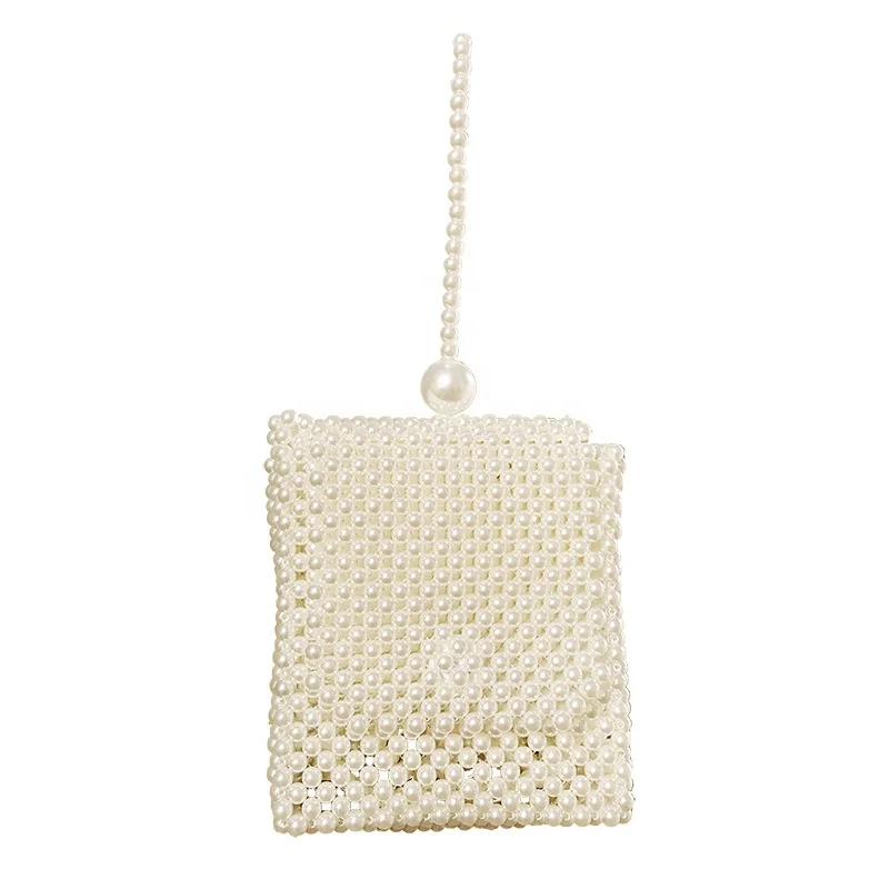 2020summer  ins popular new style hollow out fashion  women shoulder bag beach bag crystal acrylic beads weave clutch  handbag