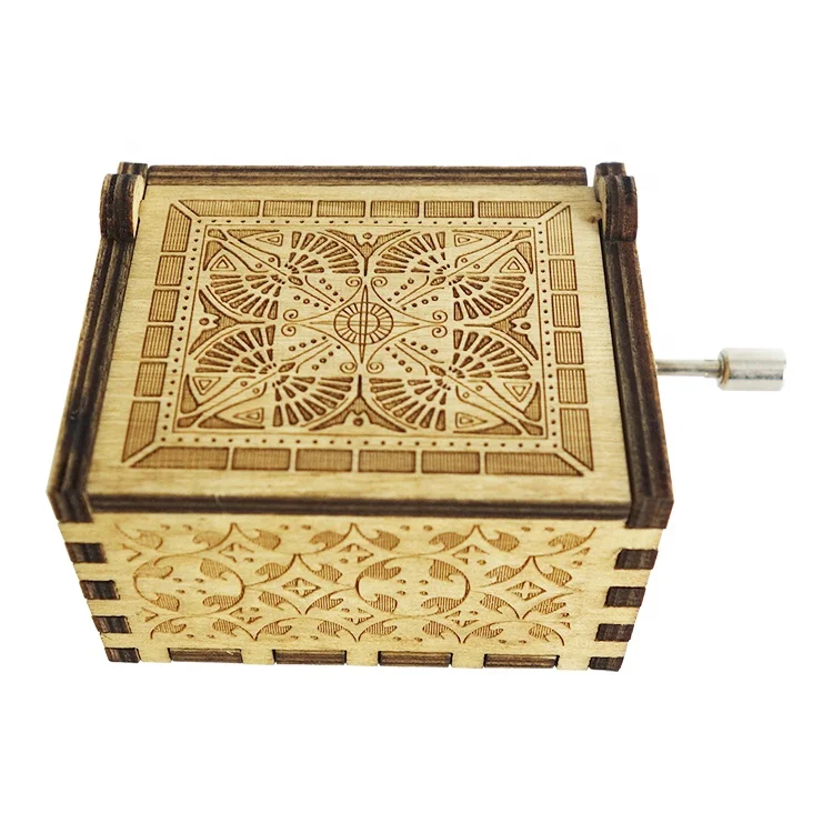 Wholesale 18 Notes Hand Crank Wooden Engraved Pink Panther Theme Music Box