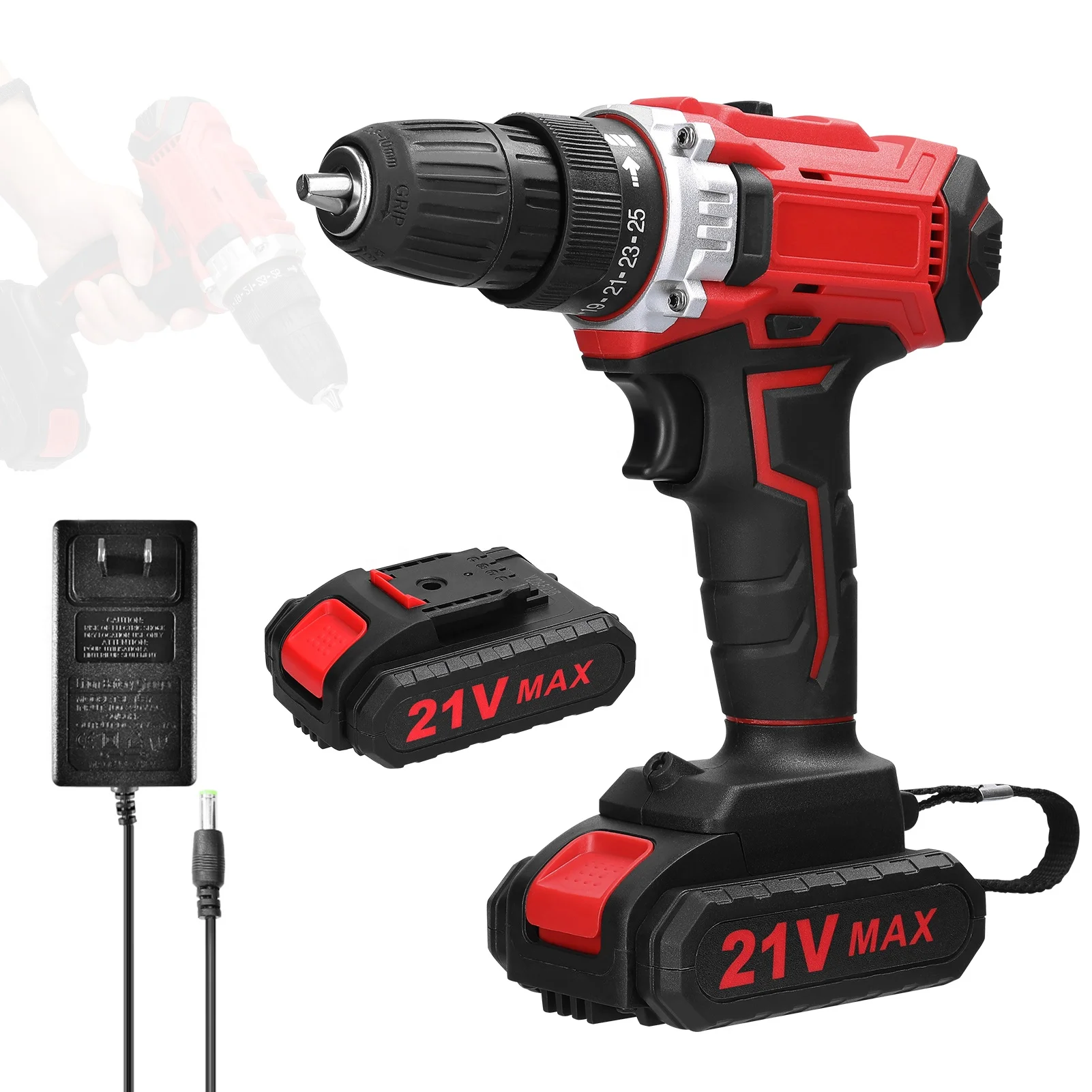 Household Multifunctional 21V Electric Drill 2 Speeds Control Stepless Speed Regulation Rotation Ways