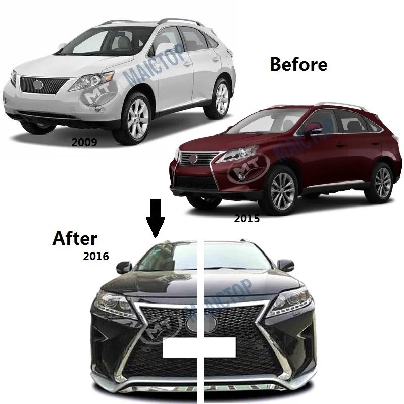 Maictop car conversion front bumper grill for RX RX270 RX350 RX450 2009-2015 upgrade to 2016-2019 bodykit with headlight
