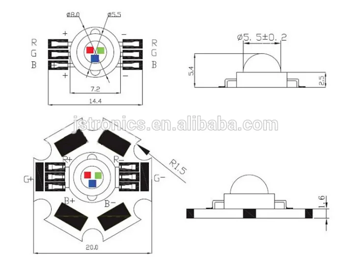 Epileds chip led 3w rgb 6 pin high power led diode