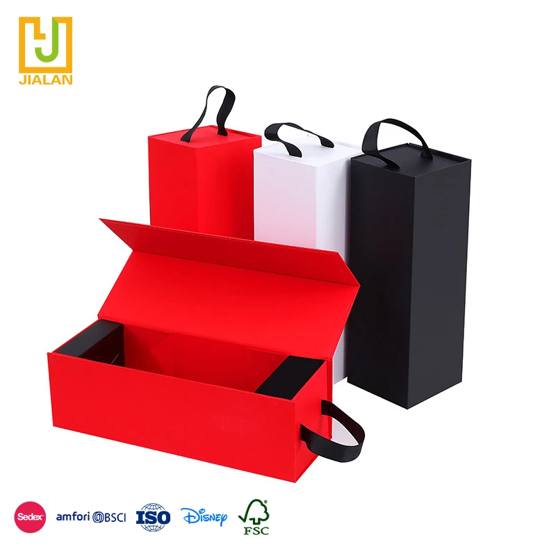 Wholesale Customized Brand Logo Vintage Wine Bottle Cardboard Packaging Magnetic Foldable Transportation Gift Red Wine Boxes