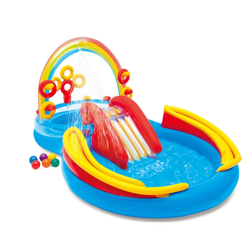 INTEX 57149 Large Size Inflatable Trampoline Slide Candy Park Double Pool Bounce House Outdoor Playground For Kids