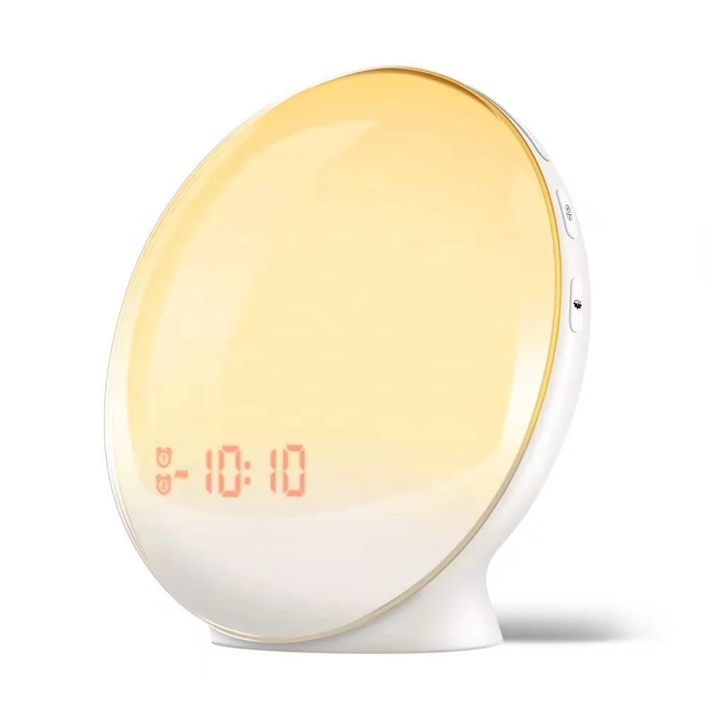 Alarm Clock Wake Up Light Modern Simulating Sunrise Bedside RGB Color USB Output Charger Night Light