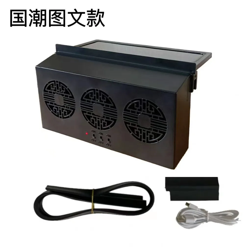 2024 New Usb Car Cooling System Solar Panel Car Window Cooler Fan Auto Air Vent Ventilation Fan Solar Radiator 3 Fans For Camper