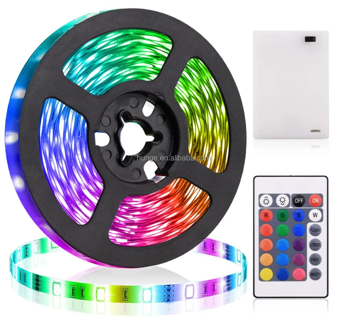 Battery Powered LED Strips Kit-5050 RGB Color Changing LED Strip,IP65,30leds/m, with 24 buttons or 3 buttons controller