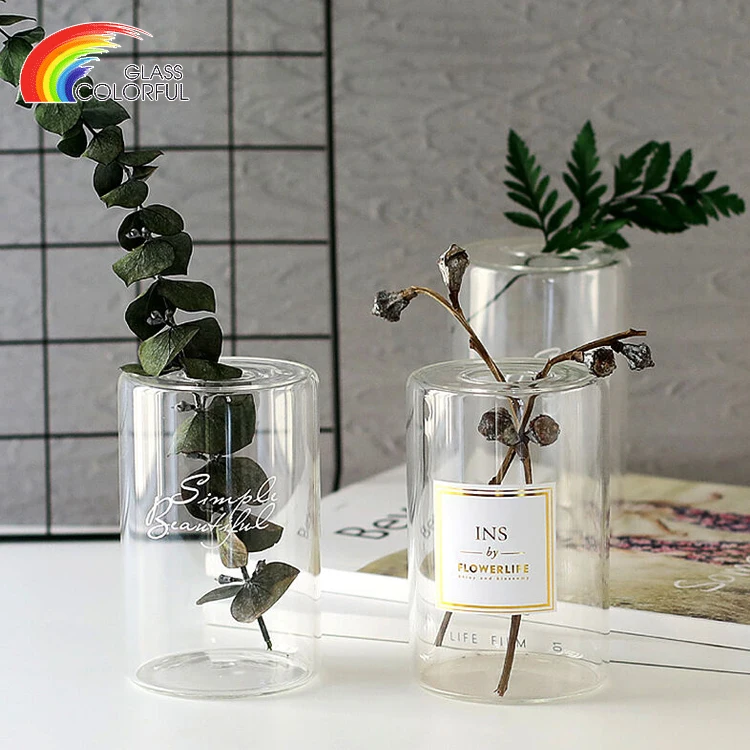 Creative Vase Tube Flower Vase Transparent Cylindrical Borosilicate Glass Glass & Crystal Vases Custom Logo Printing Hand-made