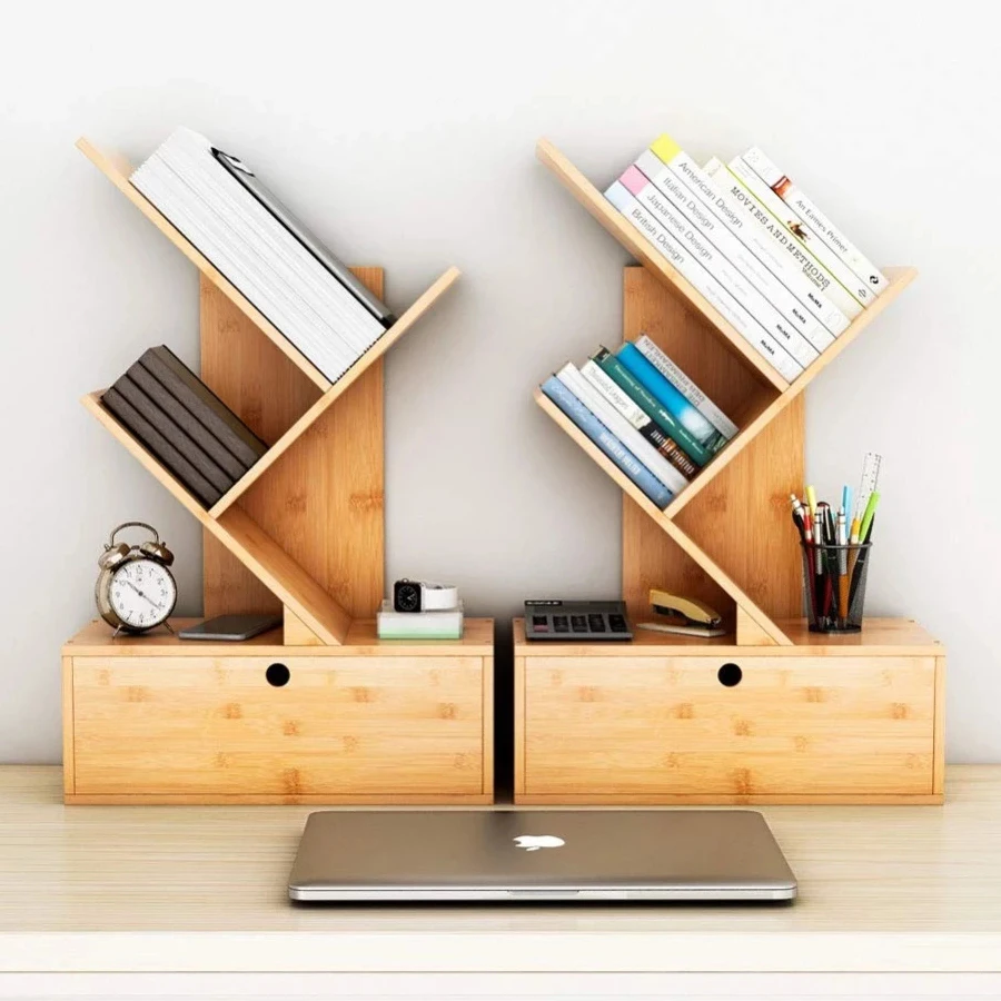 Book Rack With Storage and Drawers Cheap Natural Bamboo Bookshelf