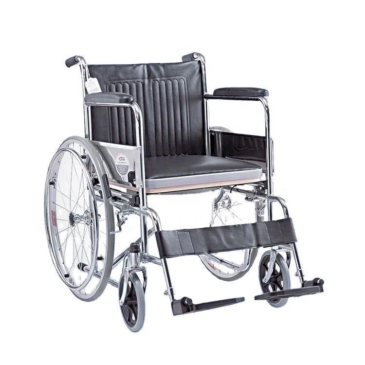 Hospital Detachable Reclinging Toilet Chair Commode Wheelchair chair seat cover with bucket steel commode wheelchair