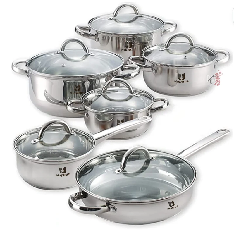 Оптовая продажа изготовление на заказ Кухня Кулинария Горшки Кастрюли и т. д. Лот из 12 шт. нержавеющей стали с антипригарным набор посуды