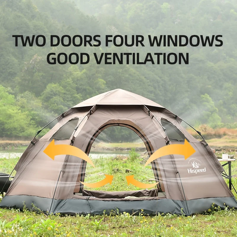 HISPEED 4 People Camping Tent Oxford PU2000mm Waterproof Instant Automatic Pop Up Tent