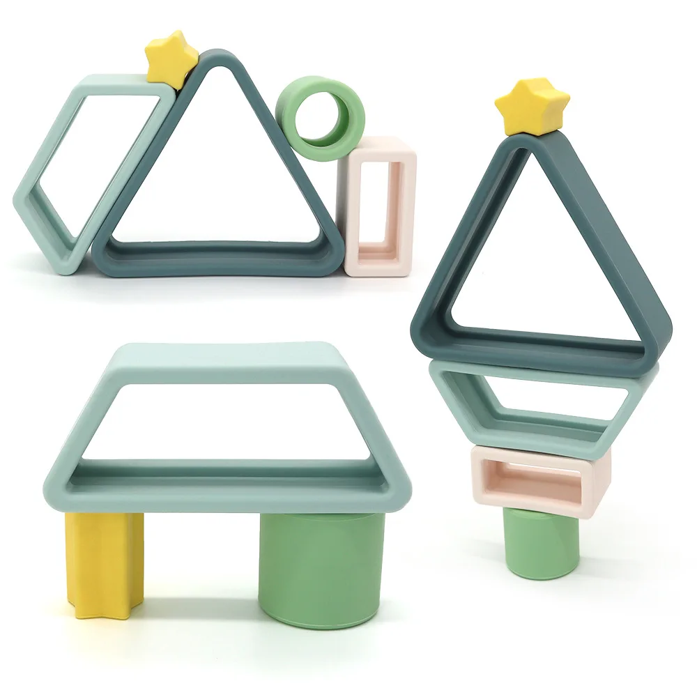 Montessori children early educational soft glue large particle building blocks geometric infant toy