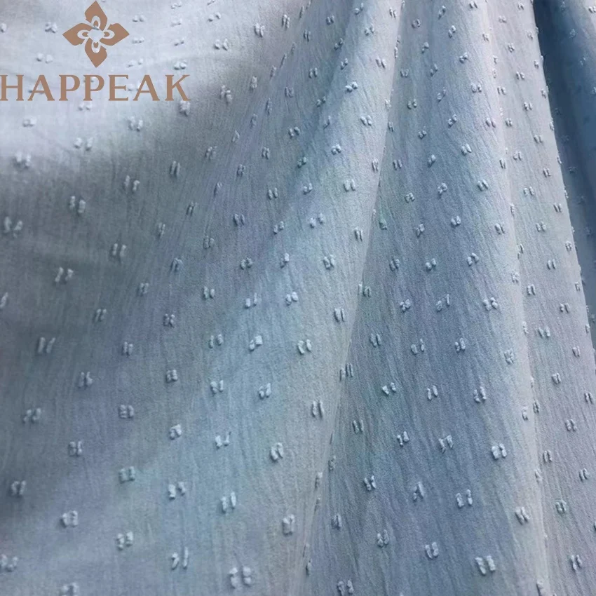 HAPPEAK High Quality 100% Polyester Crepe Swiss Dot Fabric Soft Polka Dot Jacquard Fabric