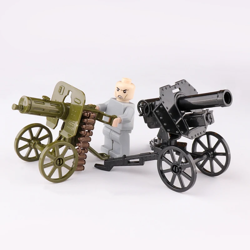 Military MOC Bricks Heavy Machine Guns WW2 Maxim Type 92 Antiaircraft Machine gun Soldier Mini Figure Accessories