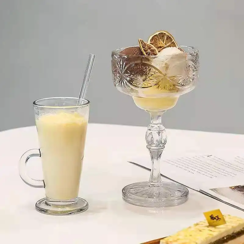 
New European Style INS Dessert Ice Hockey Ice Cream Cup Transparent Glass Juice Cup Domestic Cold Drink Milk Tea beer Cup 