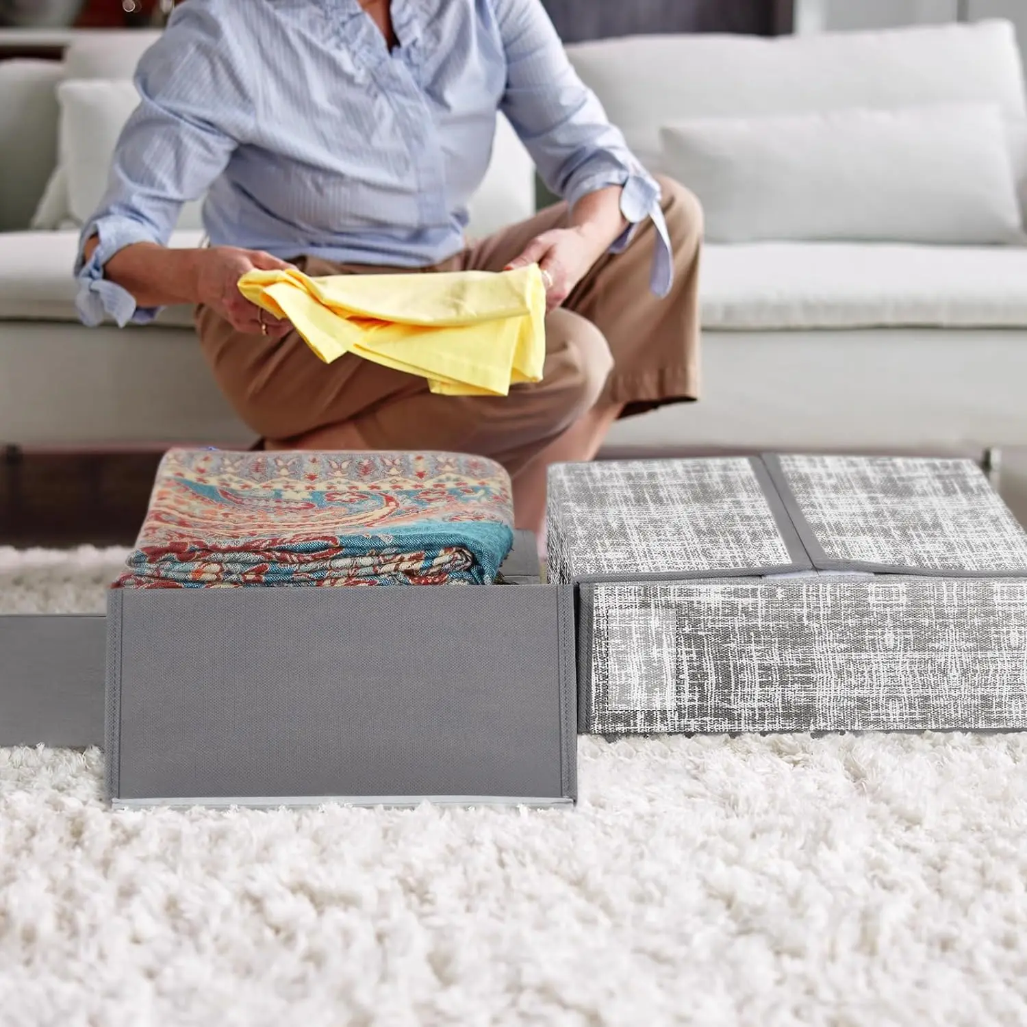 KUYUE Bed Sheet Organizer, Sheet Organizers and Storage, Foldable Sheet Organizer for Linen Closet, Foldable Storage Box