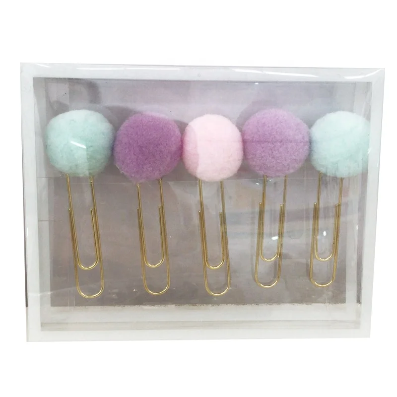 Popular cute Hair ball rose gold clip modelling pompom  Paper clip for sell