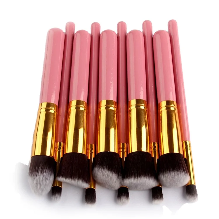 10pcs brown vegan foundation brush set makeup brush with bag