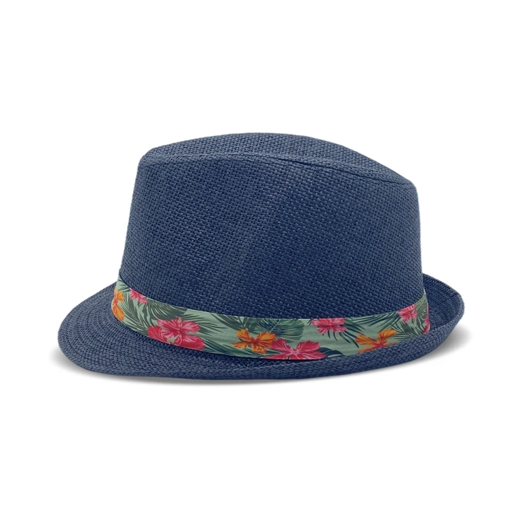 Straw Hat Supplier Floral Print Black Band Fedora Sun-proof Lifeguard Straw Hat