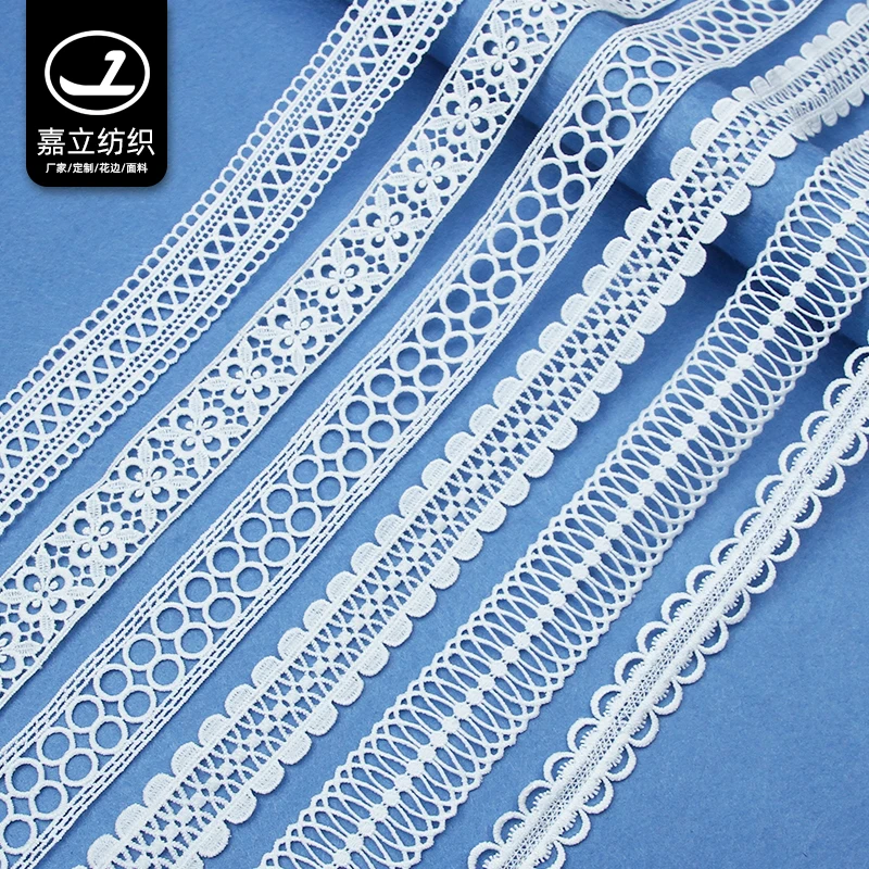 Fashion design milky 100 polyester water-soluble embroidery lace trim for wedding dress collar