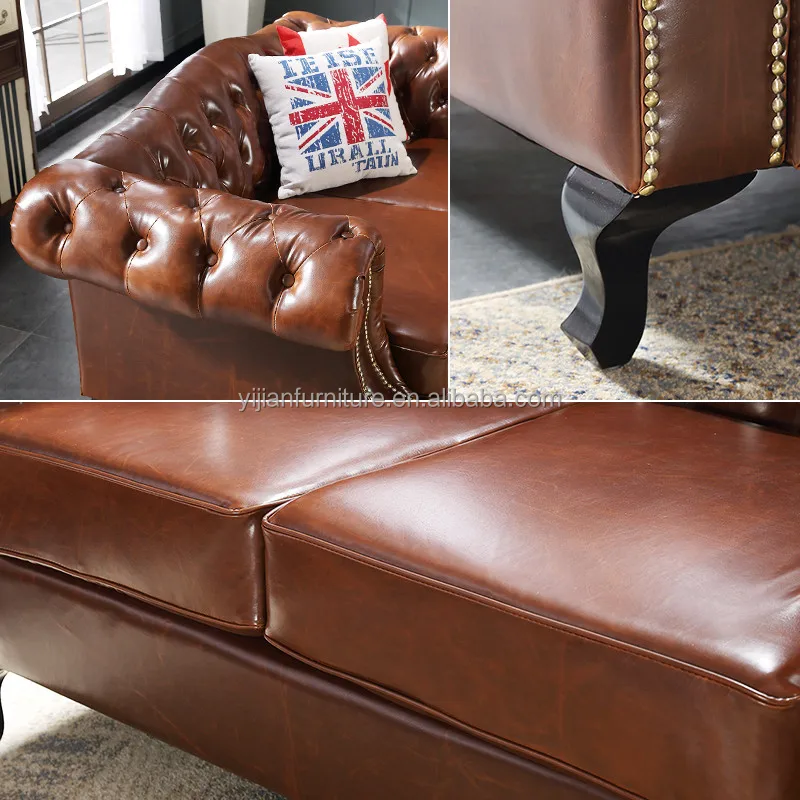 Oem/odm Divan Couch Chocolate Sofa Sets Furniture Leather Sofa Set Furniture Living Room Brown Leather Chesterfield Sofa