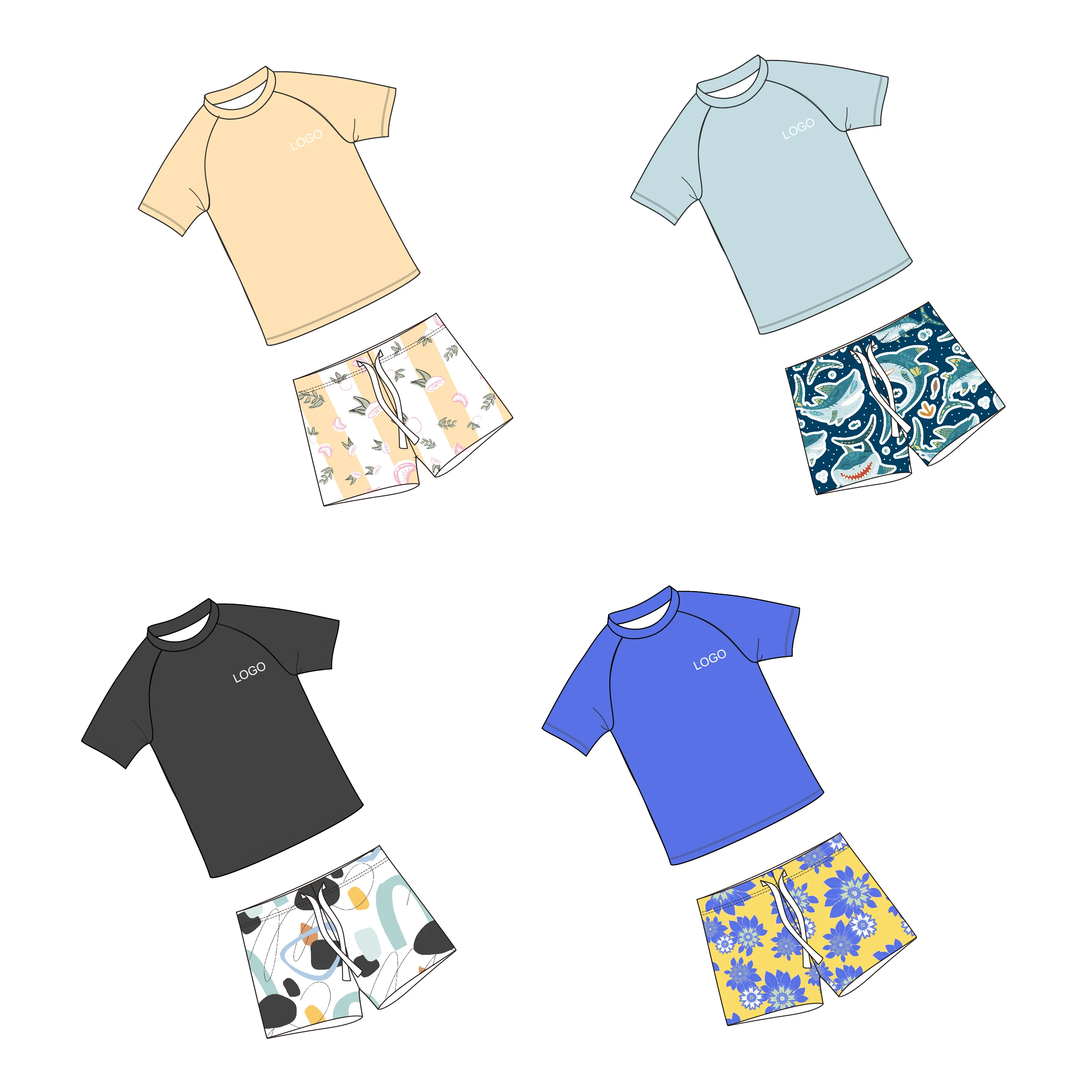 Детские купальники с коротким рукавом и принтом