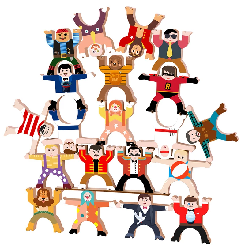 Wooden Diy Multiplayer Cartoon Hercules Building Blocks Stacking High Game Balance Stacking Block  And Balance Toy