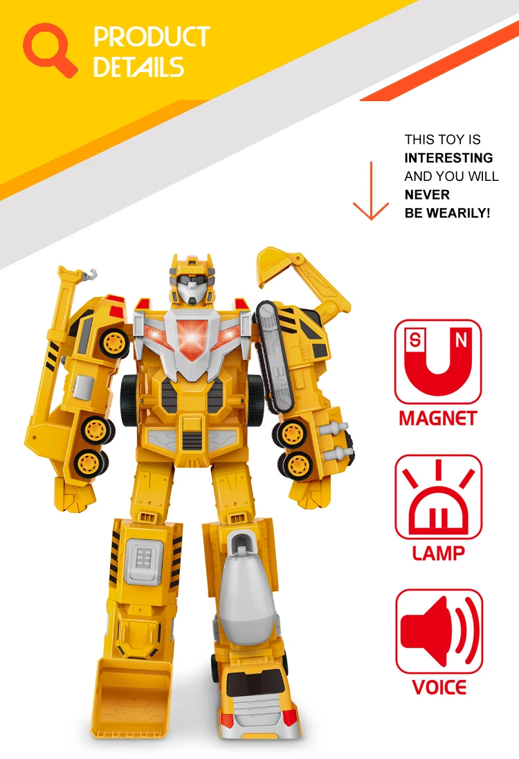 5 in 1 Assembly Deformation light and sound Car Magnetic Robot Toy