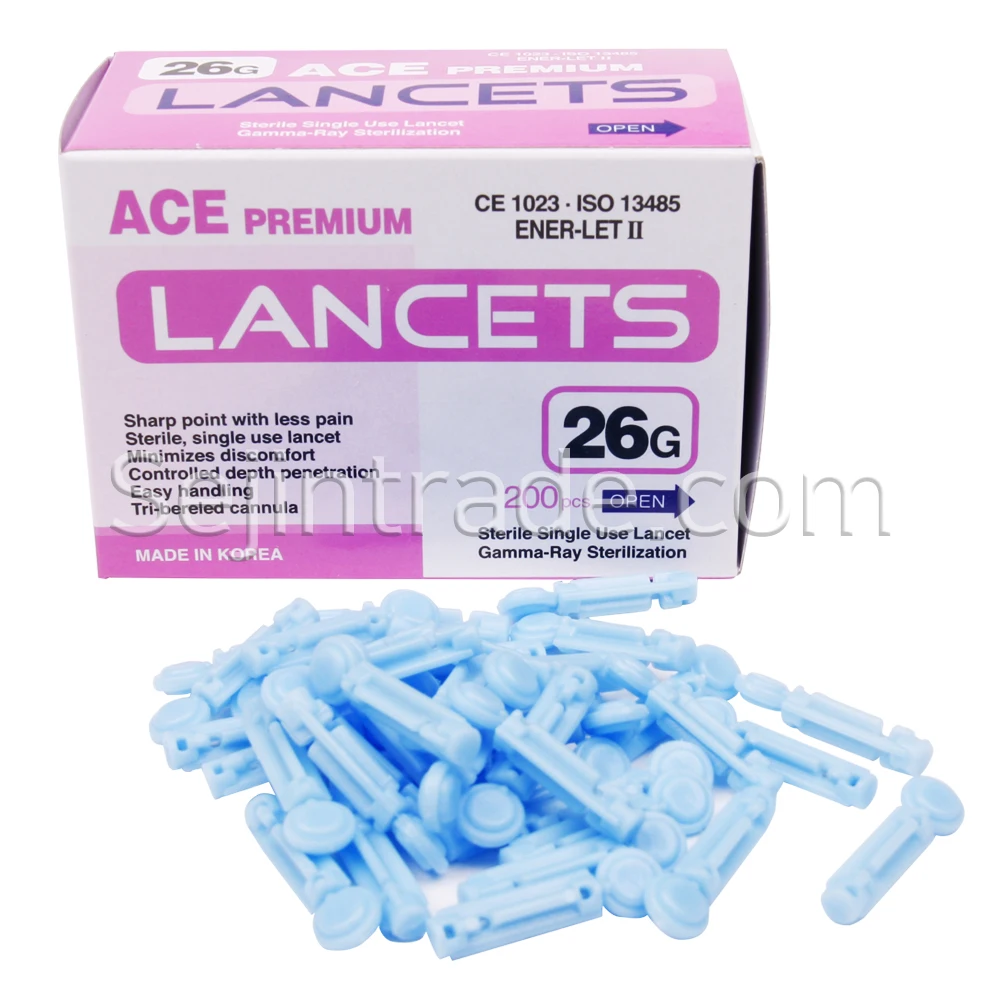 ACE Premium Lancet needles 26gauge Gamma-ray sterilization 22mm. Made in Korea hospital blood manufacture body health clinic