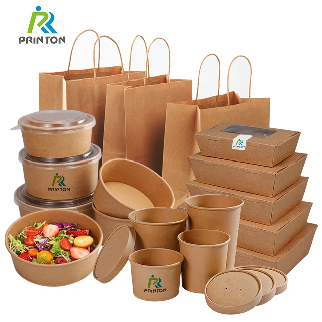 Eco friendly Disposable kraft paper lunch box take away food packaging paper box