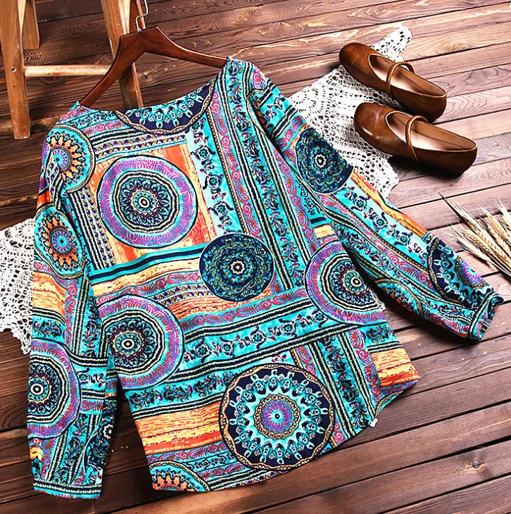
2021 Print Cotton And Linen Plain Vintage T-shirt Long Sleeve Tops T Shirt For Ladies 