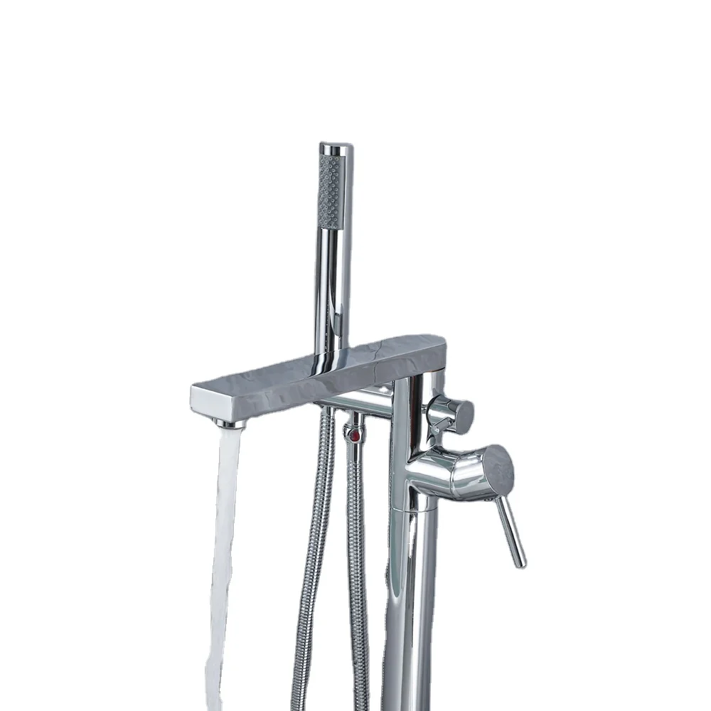 Bathtub Floor Free Standing Faucet Mixer Tap 360 Rotation Spout With ABS Handshower Bath Mixer Shower (FSB07 chrome/black/BN)