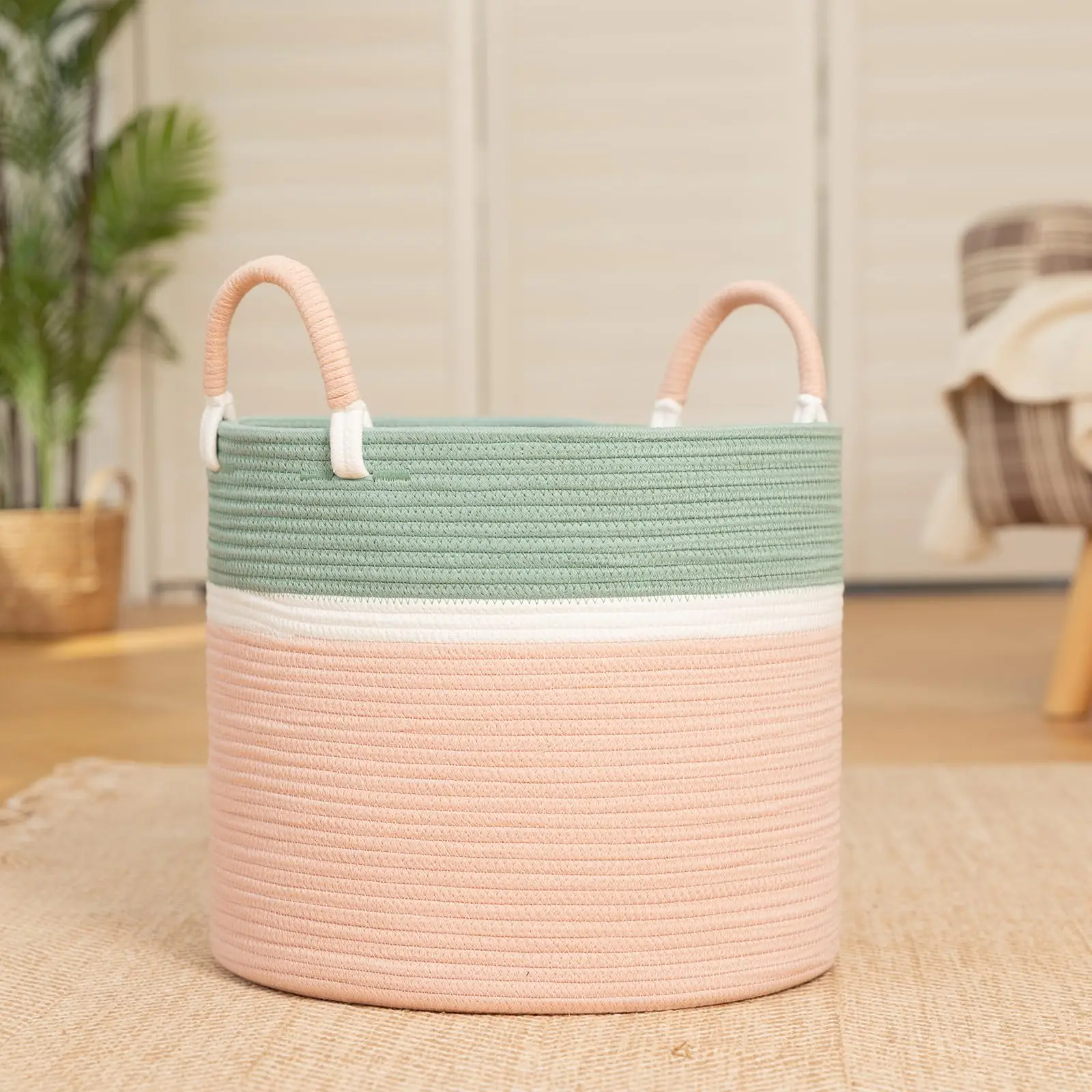 Large Dirty Clothes Foldable Collapsible Hand Hampers Storage Containers Cotton Rope Woven Laundry Basket