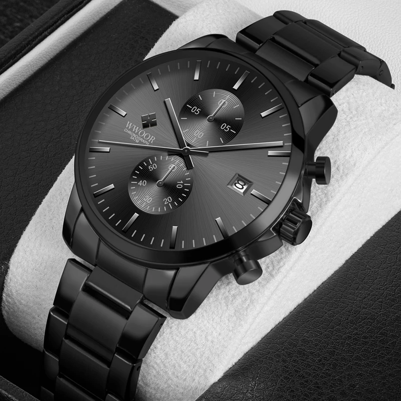 High Quality Brand WWOOR Military Mens Quartz Watches Wrist Popular Luxury Chronograph Waterproof Business Sport Watches For Men