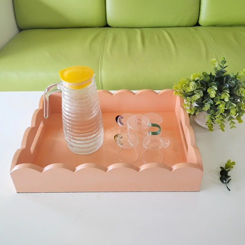 Elegant Style Wedding Decoration Table Top Home Rectangular Nordic Mdf Wooden Mirror Vanity Serving Tray With Handle