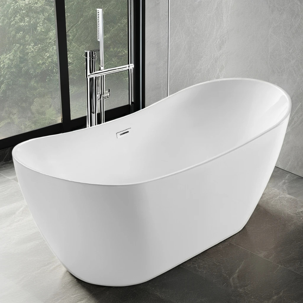 Free-standing Soaking White Bath tub Modern Free Standing Stand Alone Design Oval acryl Bathtub Bathroom Bath Tub