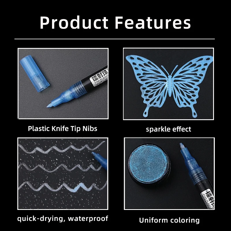Water proof pearlescent glitter coloring paint markers pens decorative graffiti art markers for ornamentation