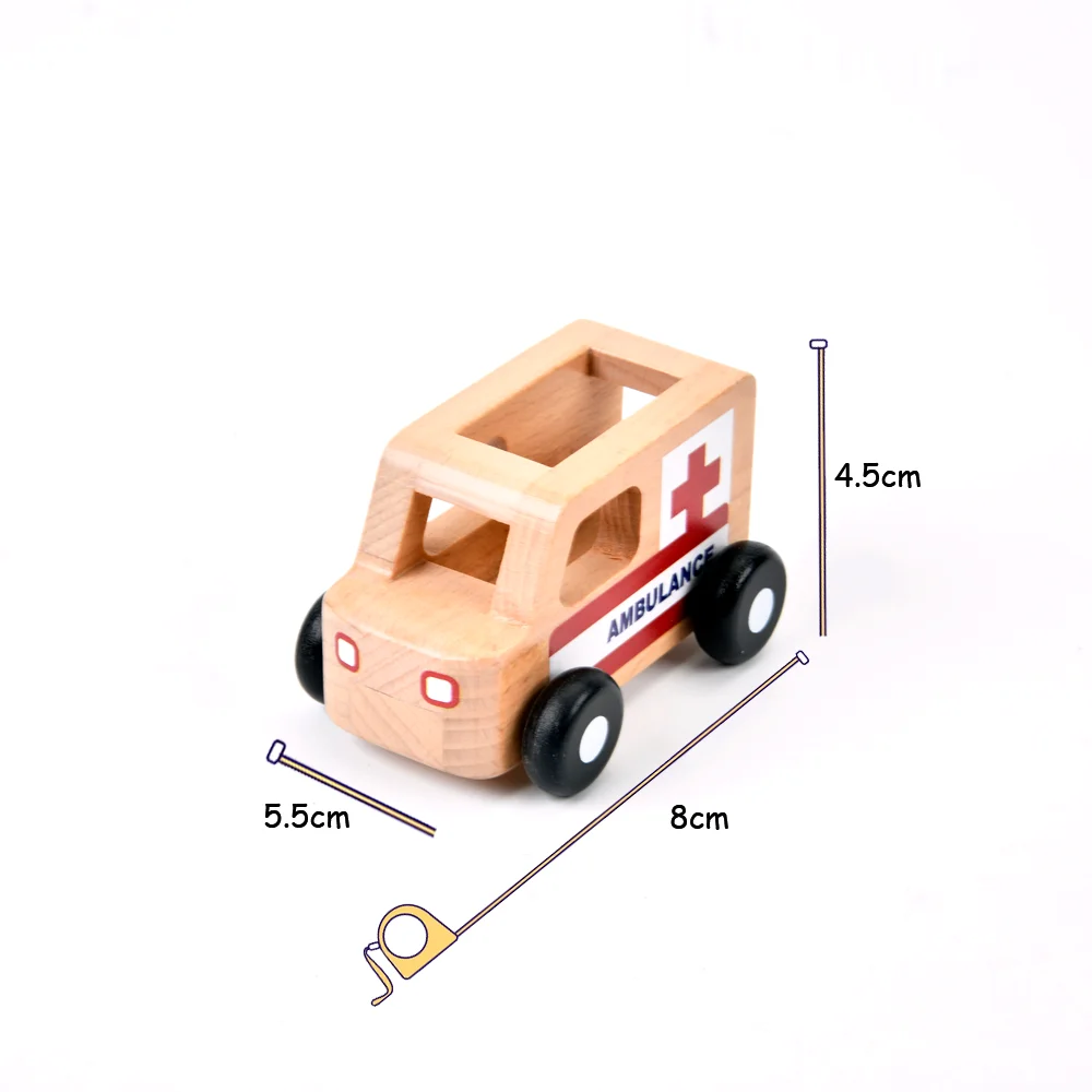 Educational Mini Wooden Toy for Toddlers 1-3 Years Old Kids Driver Hold Ambulance Taxi Friction Toy Vehicle for Boys and Girls