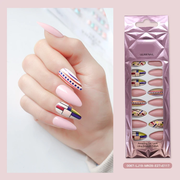New Design Customised Press On Nails 24 Pcs Long Mix And Match Pointed Coffins Gel Tips Nails