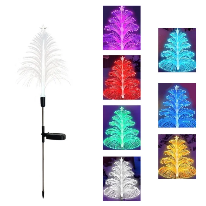 Solar Outdoor Waterproof LED Fiber Optic Night Lamp 7 Color Changing Solar Christmas Trees Jellyfish Lights for street