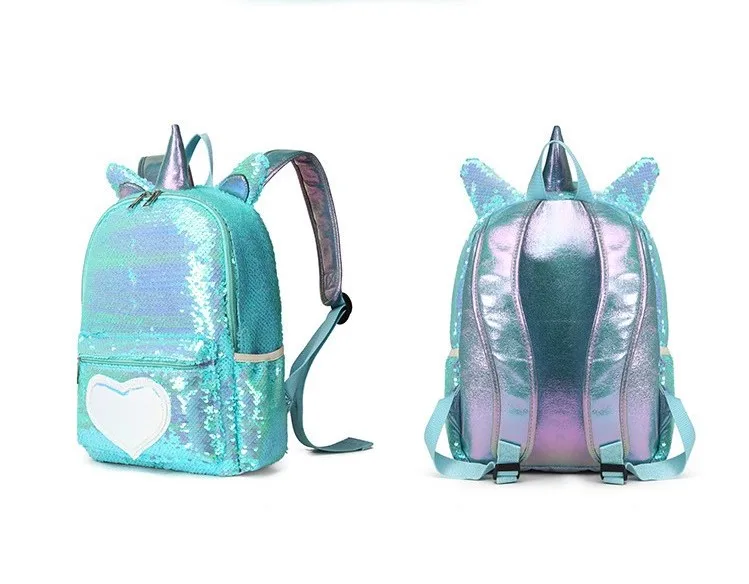 unicorn sequin backpack three piece school bag