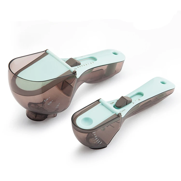 Kitchen Baking Tools Multifunctional 2PCS Plastic Adjustable Measuring Cup Spoon Set for Solid Powder Liquid