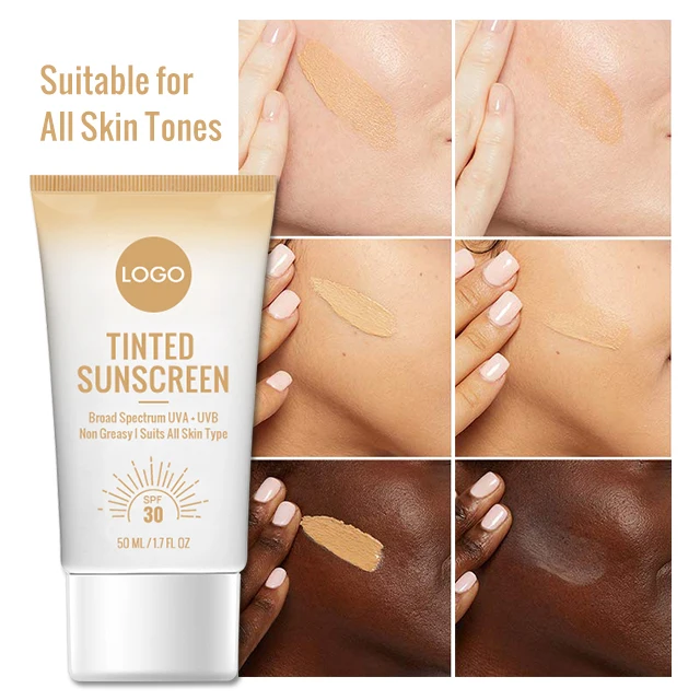 Physical UVA UVB Protection Hyaluronic Acid Moisture Niacinamide Face Sunscreen Foundation Tinted Sunscreen Spf 50