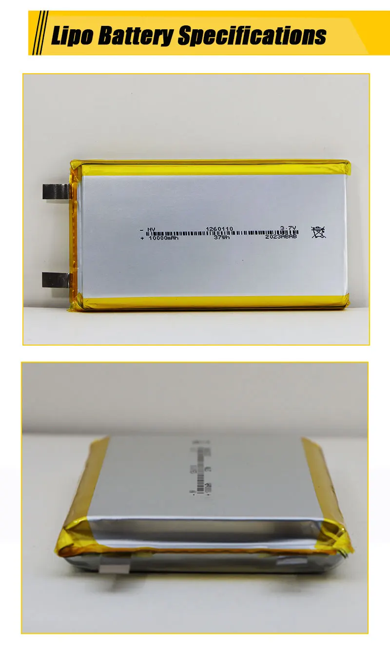 High Power Capacity Rechargeable 1260110 3.7V 10000mAh Lipo Battery Lithium Polymer Battery for Power Bank