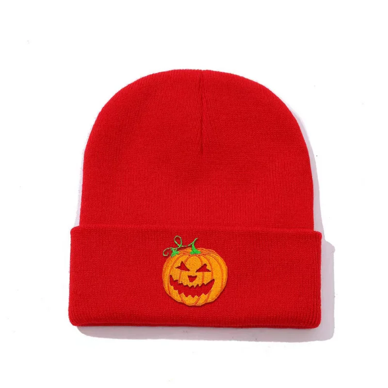 Custom Halloween Skull Embroidered Pumpkin Beanie Reggae Manufacturer Knitted Warm Party Beanie Hat